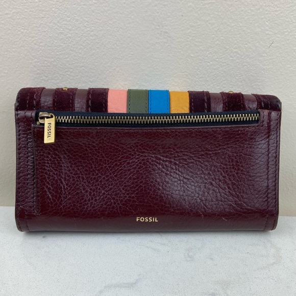 Fossil Logan RFID flap claret red full size Wallet Multicolor Studded - Picture 6 of 6